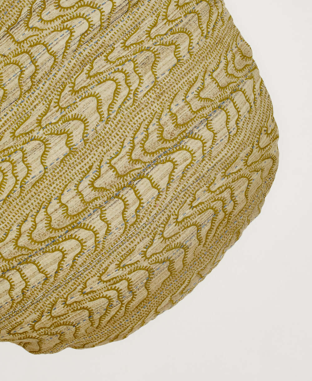 sage green & olive green circle throw pillow handmade in India by Anchal artisans