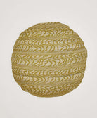 light green round pillow with olive green swirl pattern by Anchal