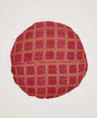 round throw pillow in crimson red and orange grid design