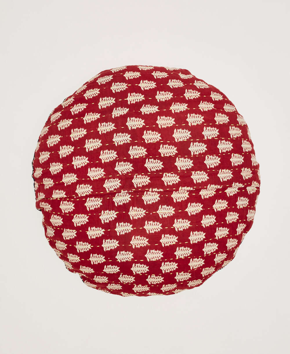 red leaf print round throw pillow with removable down feather pillow insert by Anchal