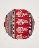 red, white and black striped round pillow made from vintage cotton fabrics from India in unique prints