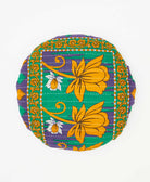 violet and mustard sustaibanly made round pillow