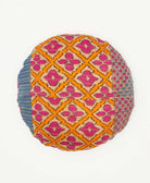 round throw pillow sustainably crafted using colorful repurposed saris 