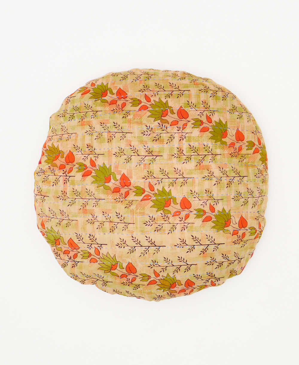 pumpkin orange and green floral round throw pillow 