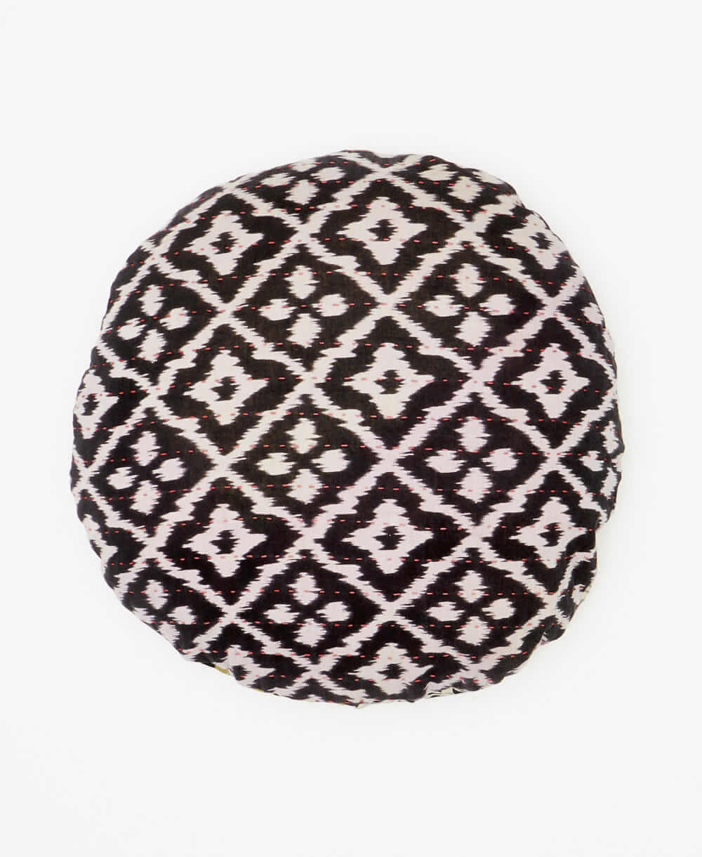 bold black and white ikat brint round throw pillow 