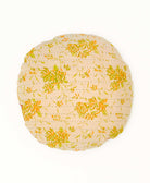 green and yellow floral print artisan crafted round throw pillow 