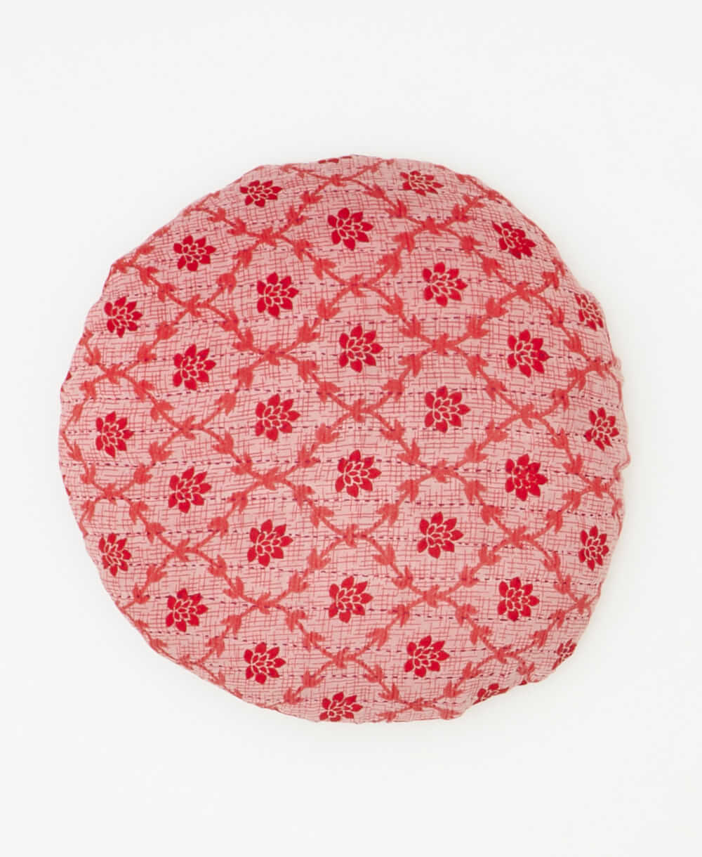 coral pink floral handmade round pillow 