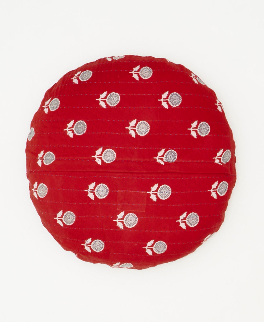 sustainably crafted from upcycled saris red round throw pillow 