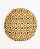 brown and black round throw pillow handmade using vintage fabrcics 