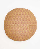 tan and red round throw pillow handamde using vintage sari fabric 