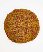 yellow, green, and red round throw pillow handamde using recycled vintage fabrics 