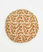 tan and red floral round throw pillow made in vintage fabrics 