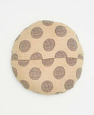 tan and black round throw pillow with a circle pattern handmade using vintage fabrics 