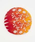 red and orange floral round throw pillow handmade using vintage fabrics 