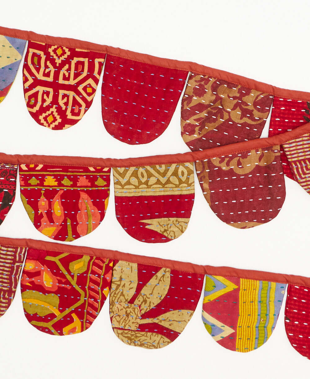 handmade red geometric scallop fabric garland