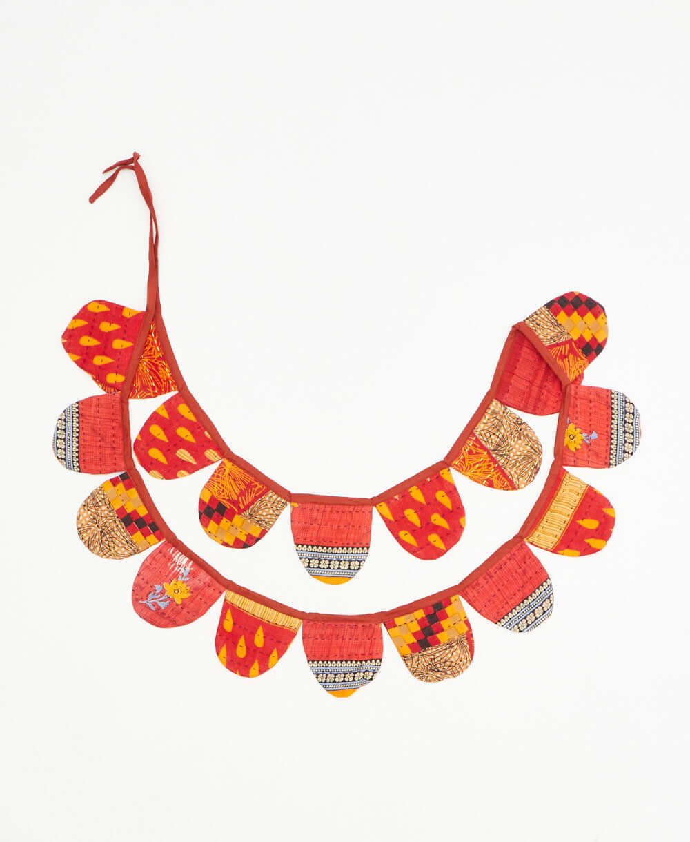 upcycled fabric garland with bold coral traditional print pattern by Anchal