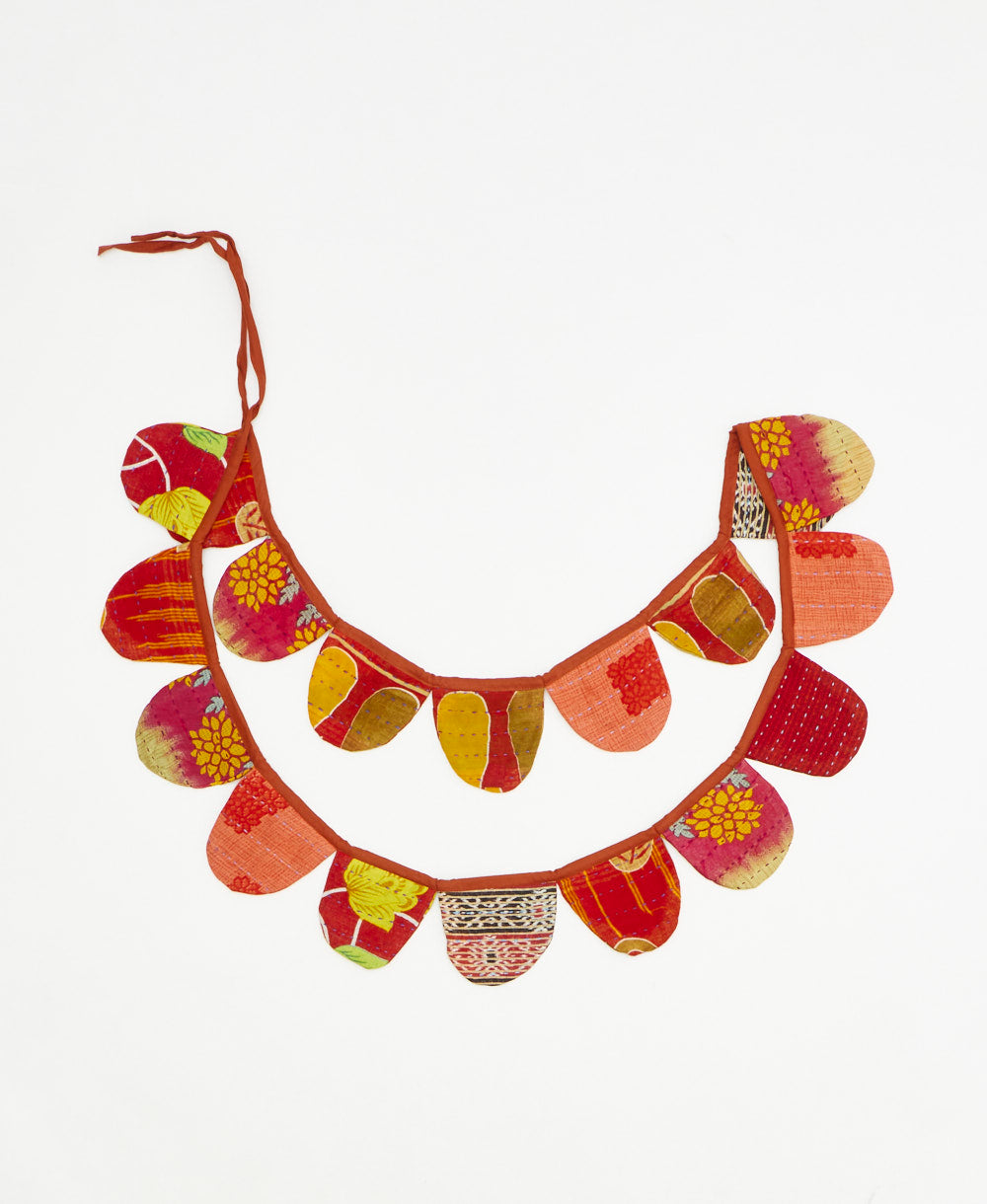 upcycled fabric garland with bold crimson abstract print pattern by Anchal