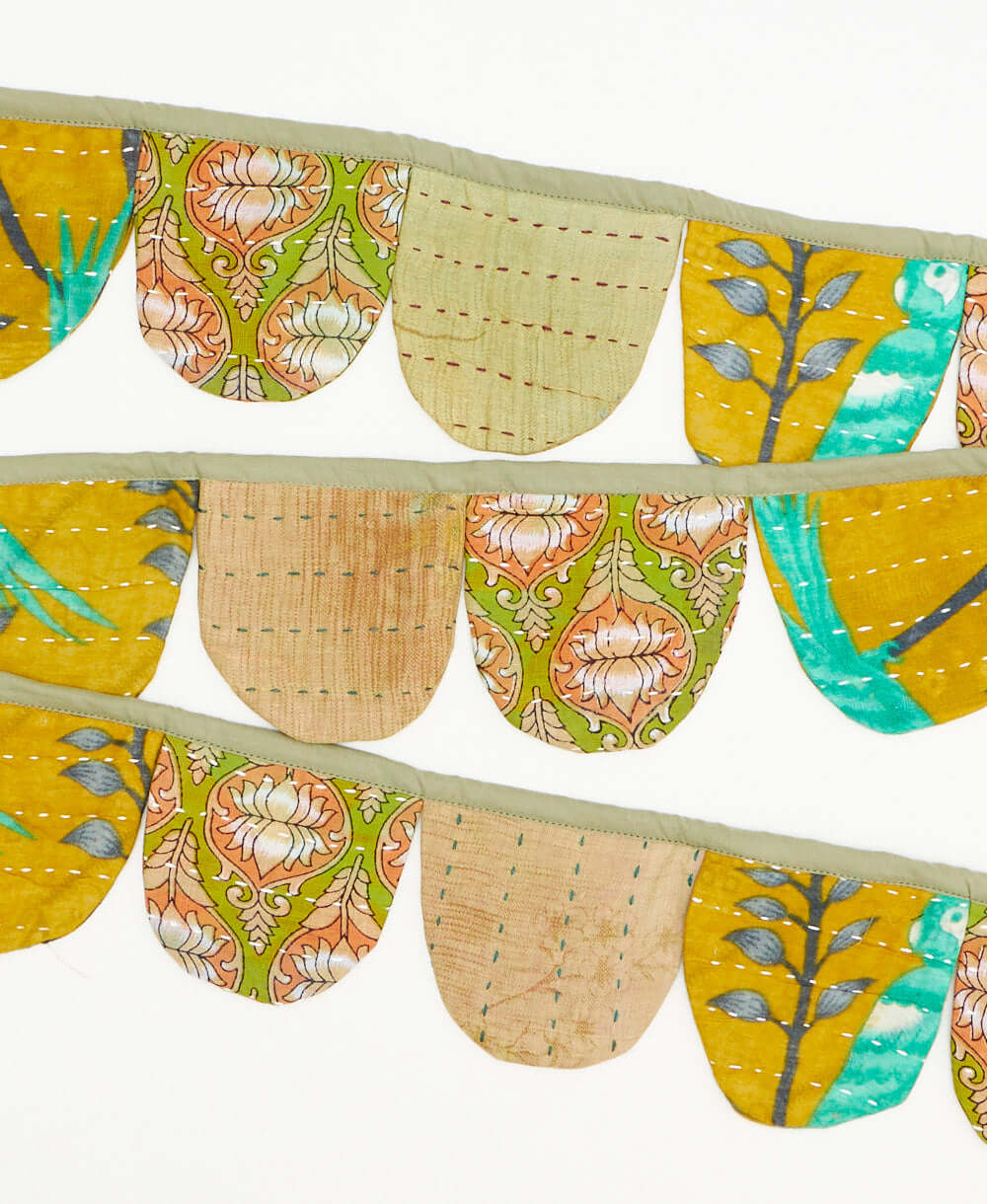 handmade muted tone floral and leaf print scallop fabric garland