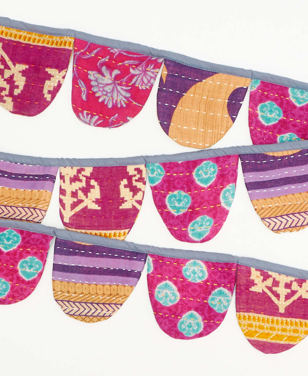 handmade pink and purple abstract scallop fabric garland