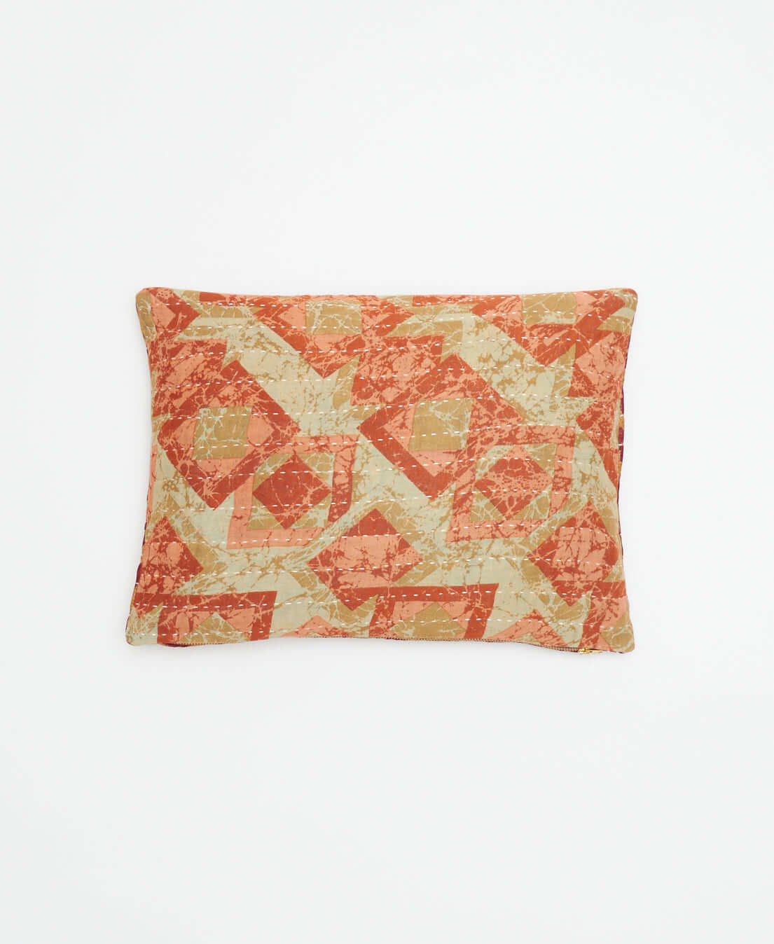 fair trade small pillow in tan with orange geometric square pattern