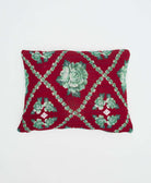 cherry red small pillow with bright turquoise roses