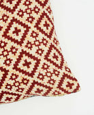 unique small accent pillow made from upcycled cotton fabrics in burgundry & tan southwestern pattern