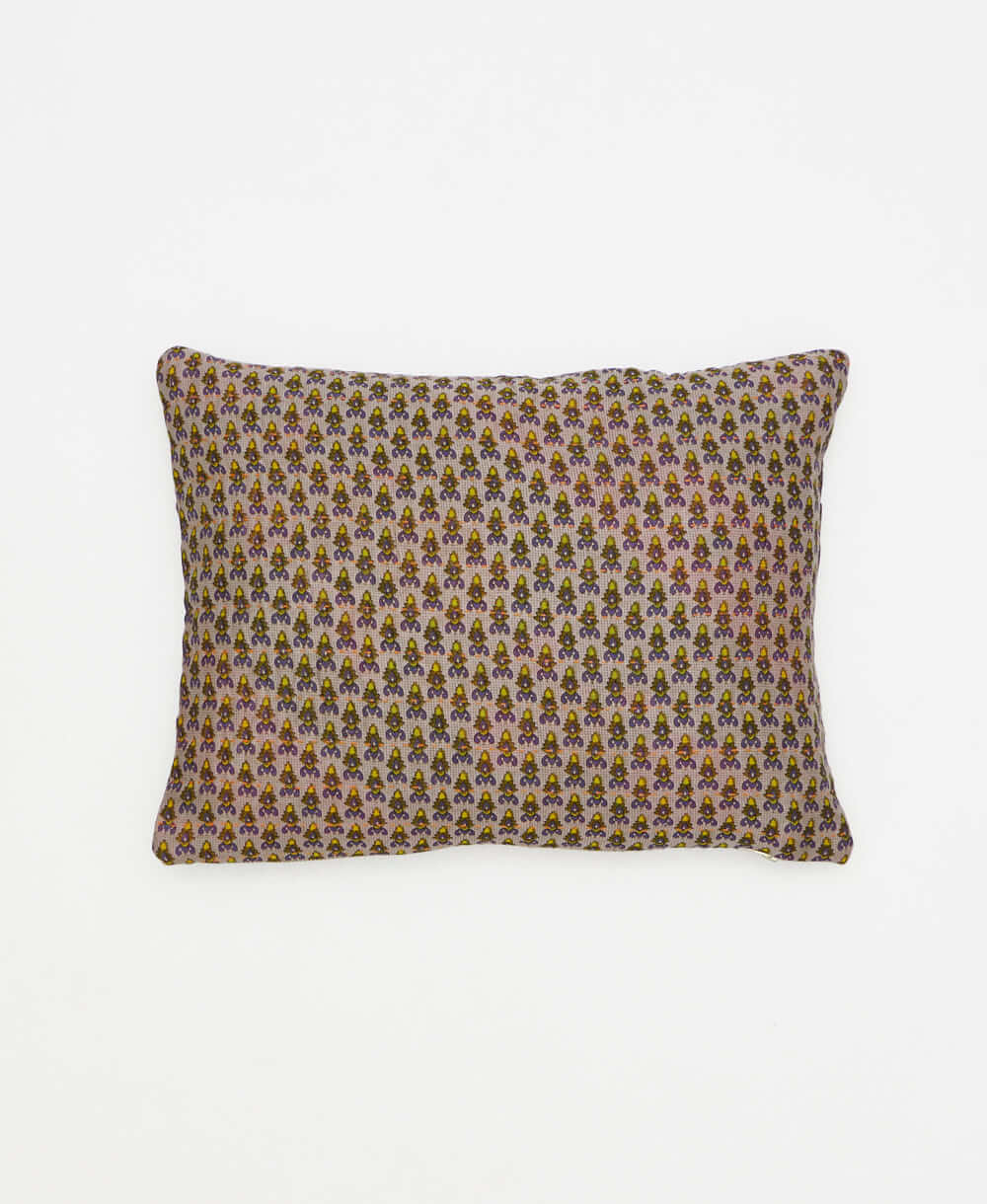 mauve and moss stamp paisley ethically made small pillow 