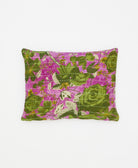 small lumbar pillow in purple & lime green bold flowers print with removeable down feather insert