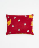 scarlet red small pillow with mustard leaf print handmade in India from vintage cotton fabrics