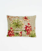 sage green small pillow with bold red floral & butterfly print handmade in India from vintage cotton fabrics