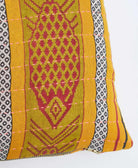 pink kantha embroidery on orange & olive small throw pillow with abstract fish print