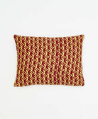 small lumbar pillow in brick red with tan diamonds print with removeable down feather insert