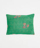 small lumbar pillow in green with brown botanical print with removeable down feather insert