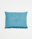 sky blue and white gingham small pillow made from vintage cotton saris in India