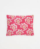 hot pink small pillow with tan & white floral print handmade in India from vintage cotton fabrics