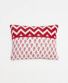 ivory small pillow with a red chevron print handmade in India from vintage fabrics