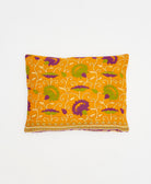 bold orange small pillow with purple floral print handmade in India from vintage cotton fabrics