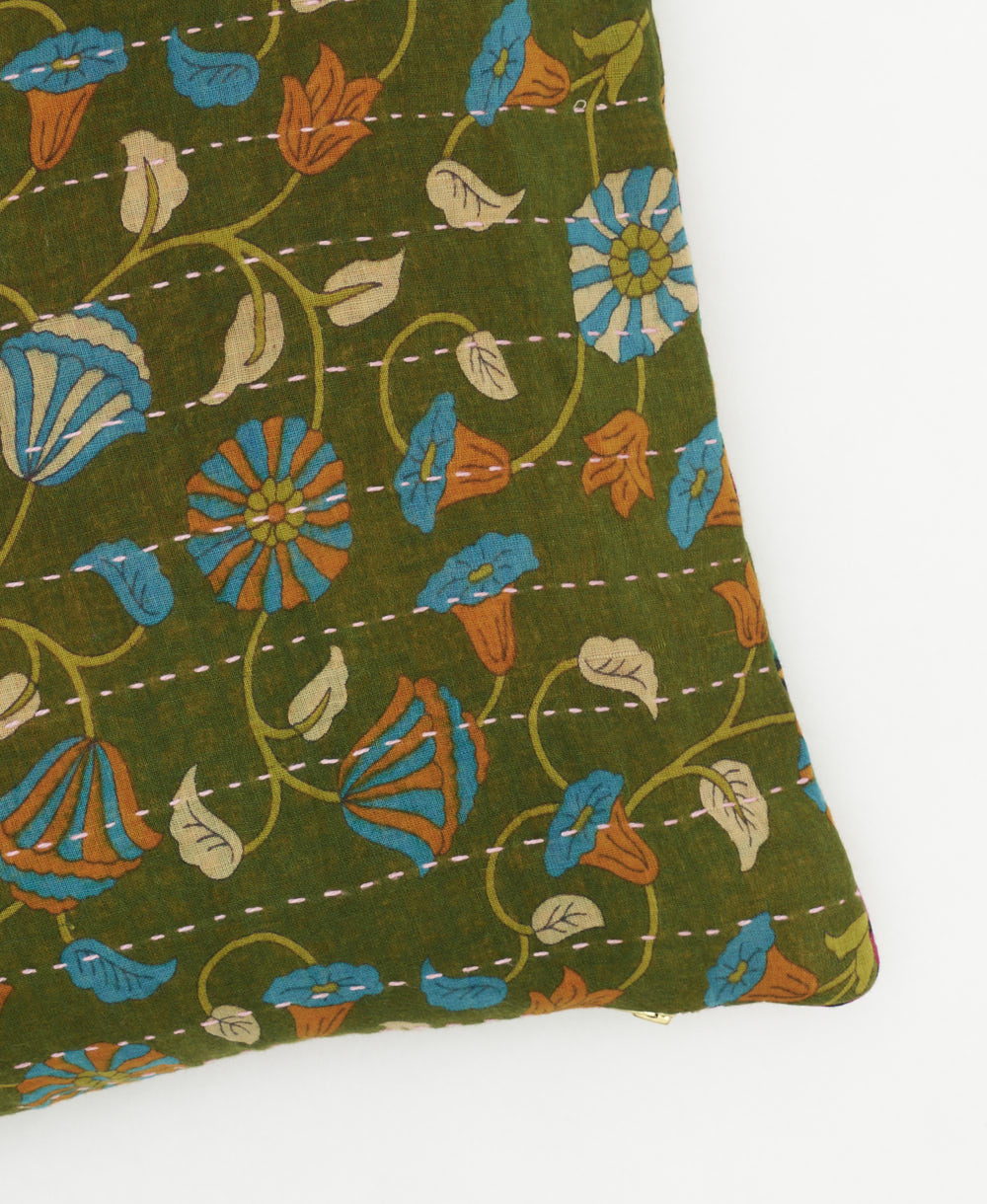 kantha embroidery on small throw pillow