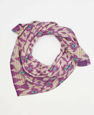 Purple and teal abstract print vintage cotton square scarf handmade by artisans