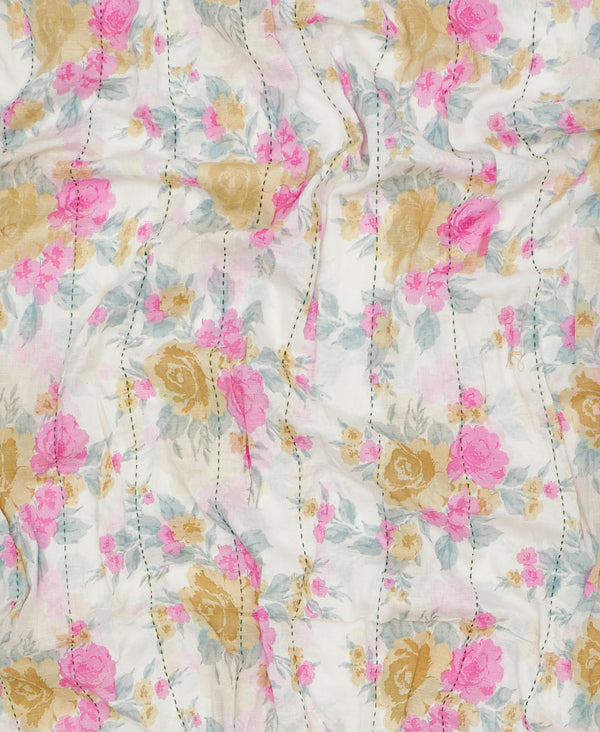 Handmade pink and tan floral lightweight vintage kantha scarf