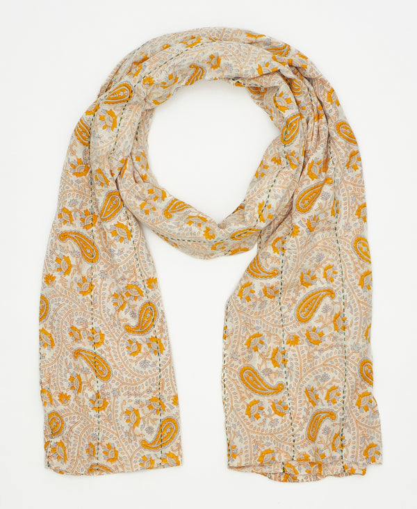 one-of-a-kind orange paisley vintage kantha scarf perfect for all seasons