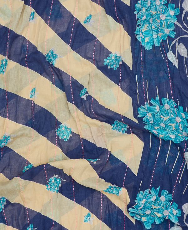 Handmade blue  floral lightweight vintage kantha scarf