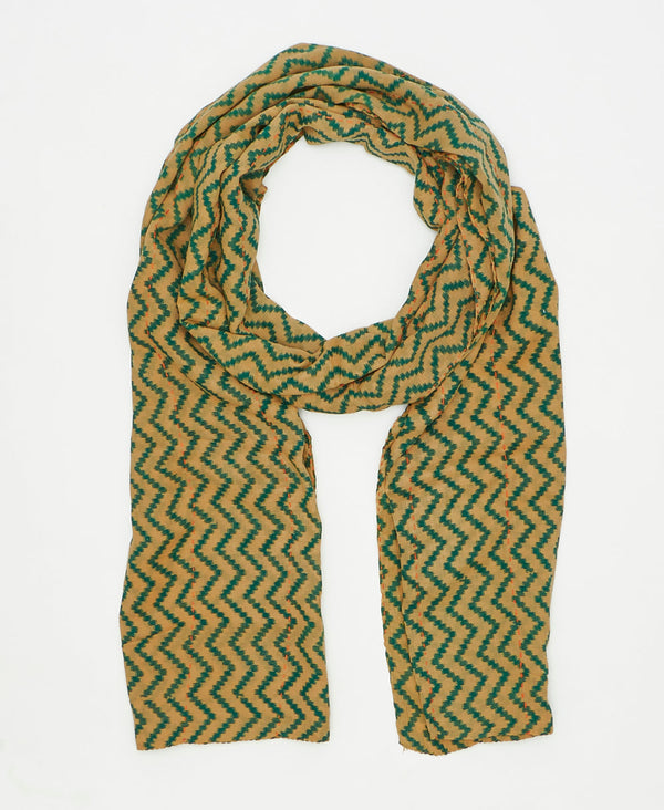 one-of-a-kind green and tan chevron print vintage kantha scarf perfect
for all seasons