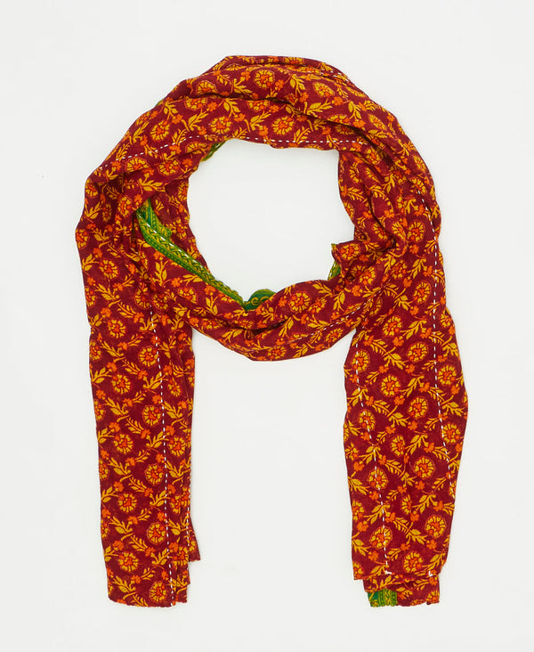 one-of-a-kind red and orange floral print vintage kantha scarf perfect
for all seasons