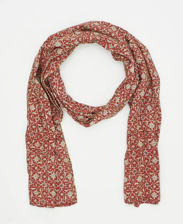 one-of-a-kind red and cream floral print vintage kantha scarf perfect
for all seasons