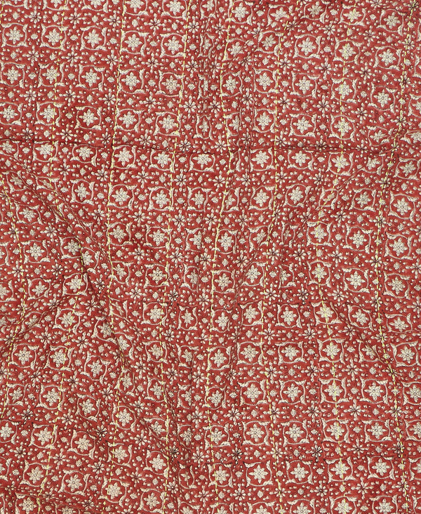 Handmade red and cream floral print vintage kantha scarf