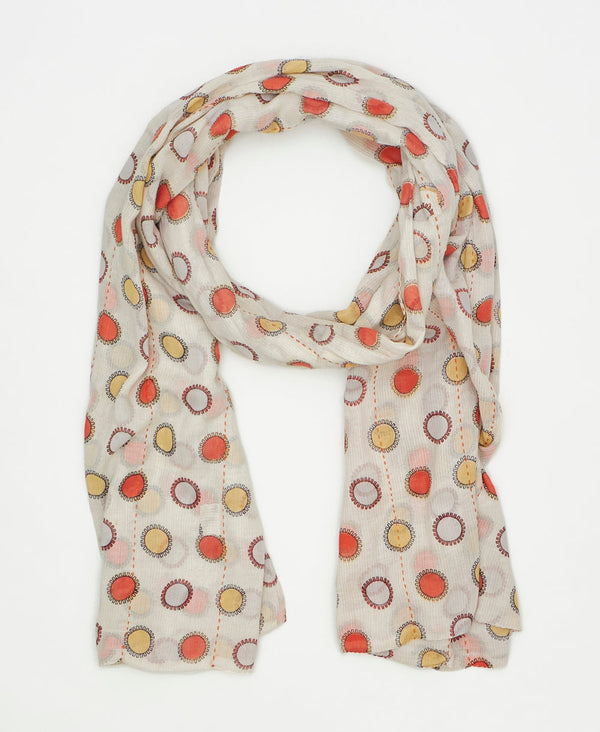 one-of-a-kind red and white circle print vintage kantha scarf perfect
for all seasons