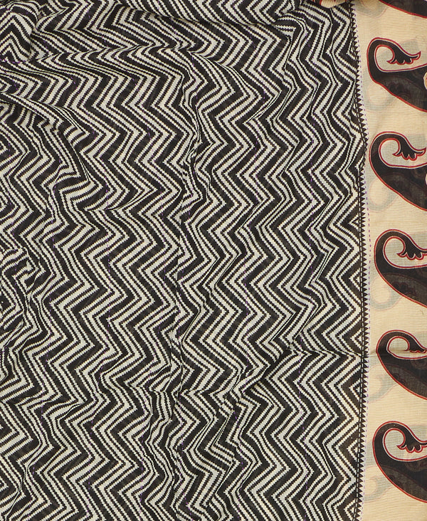 Handmade black and white chevron print vintage kantha scarf