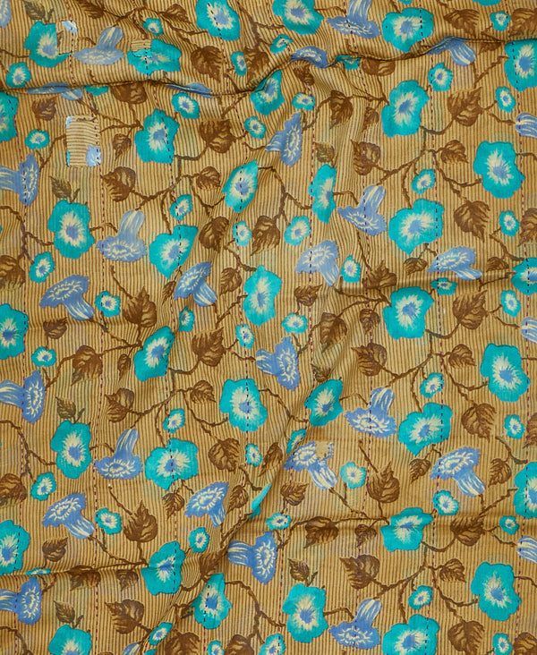 Handmade blue and brown floral print vintage kantha scarf