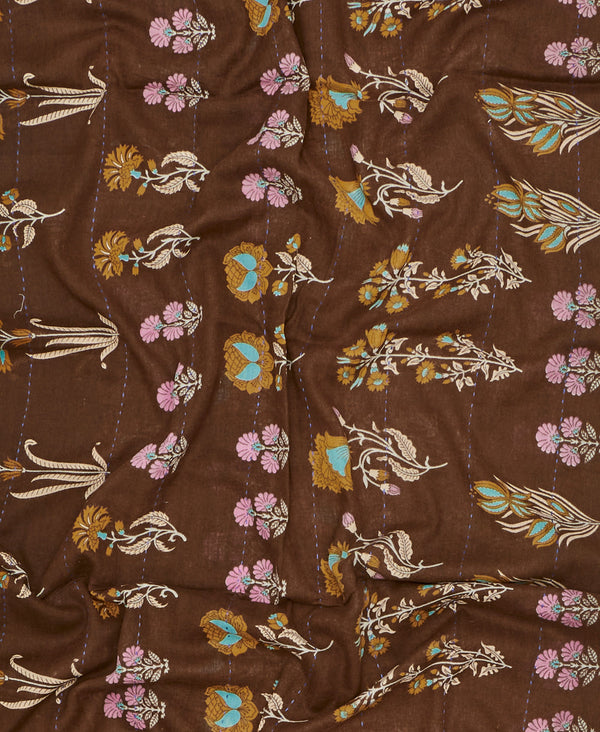 Handmade brown floral print vintage kantha scarf